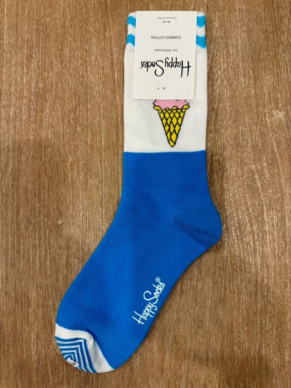 Happy Socks Blue and White Ice Cream Cone Crew Socks